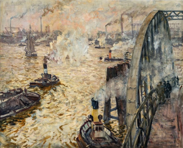 Ulrich Hübner Hamburger Hafen im gleißenden Licht, 1912 Öl auf Leinwand 86 x 94 cm