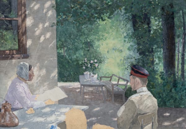 Ernst Eitner Hinter dem Haus, Um 1900 Aquarell und Deckfarben 52 x 76 cm