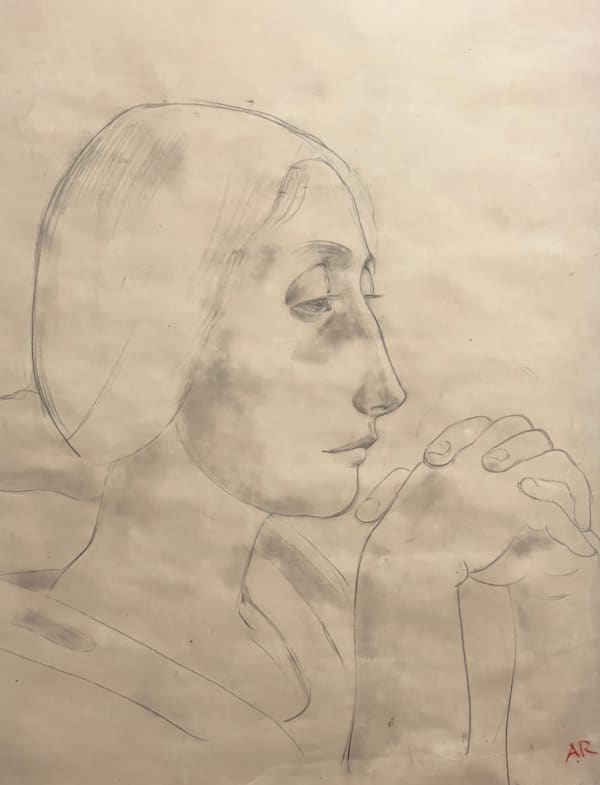 Anita Rée Frauenporträt im Profil mit gefalteten Händen, 1920 Bleistift auf Papier 55 x 40 cm