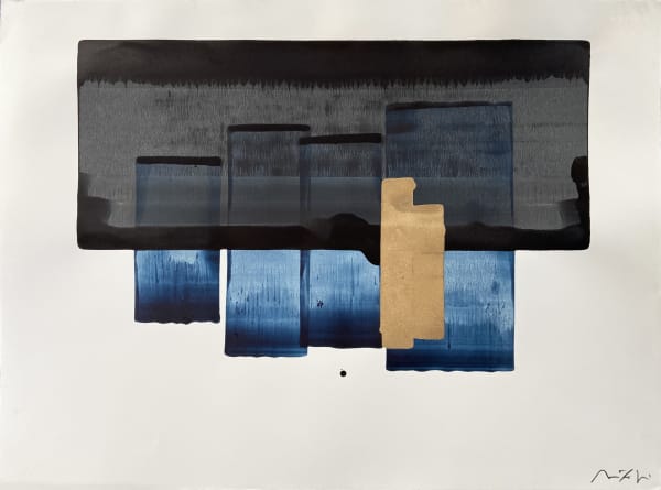 Nicolas Lefeuvre Landscape P119, 2022 Encre et poudre d’or sur papier marouflé sur toile 57 x 76.5 cm ( 22 1/2 x 30 1/8 in.) 62 x 82 cm (24 3/8 x 32 1/4 in.), encadré Signé en bas à droite