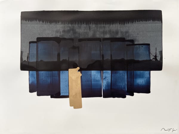 Nicolas Lefeuvre Landscape P120, 2022 Encre et poudre d’or sur papier marouflé sur toile 57 x 76.5 cm (22 1/2 x 30 1/8 in.) 62 62 x 82 cm (24 3/8 x 32 1/4 in.), encadré Signé en bas à droite