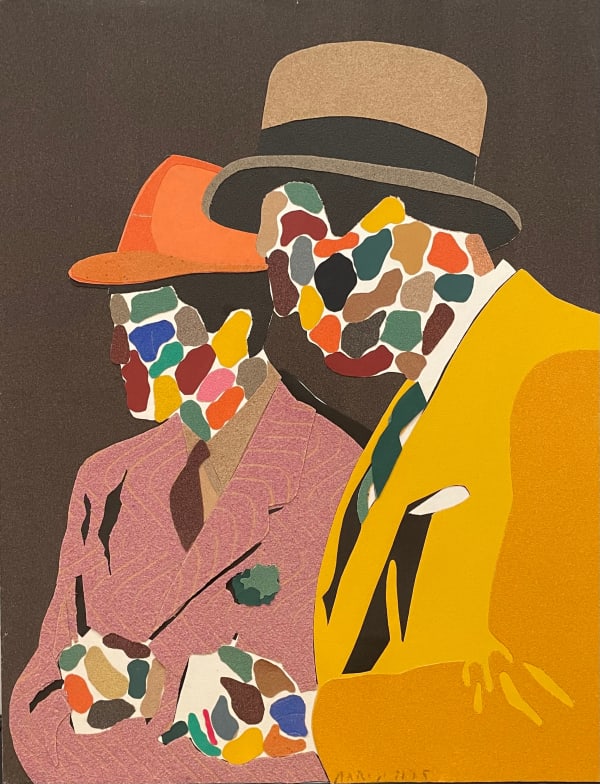 Eduardo Arroyo Parmi les peintres, 1975 Mixed media on paper laid on panel (sandpaper and canvas collage on paper) 91 x 70 cm Signed and dated on the lower right Titled, Counter-signed and counter dated on the reverse