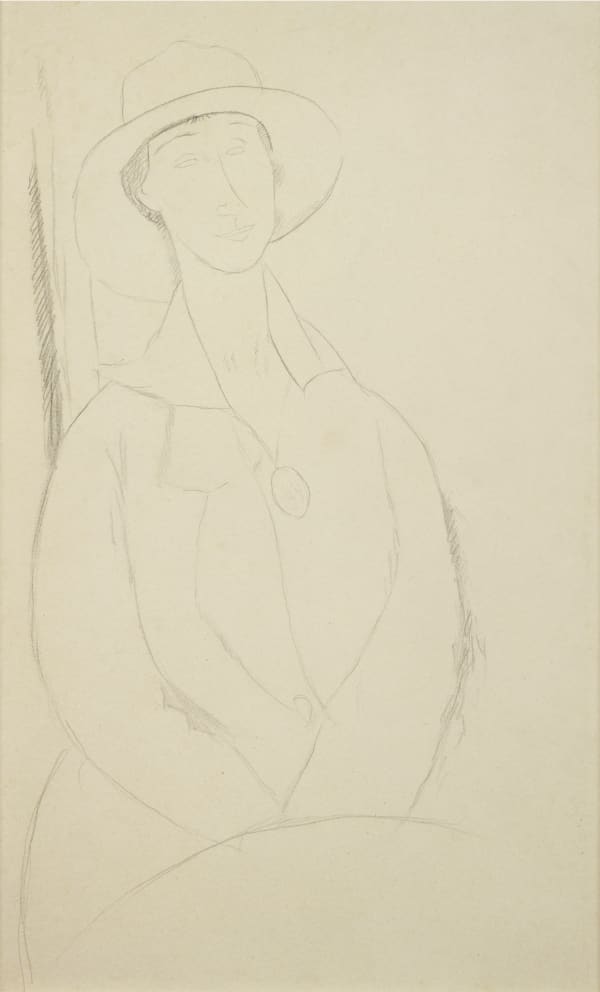 Amedeo Modigliani La Zborowska (Hanka Zborowska), Jeune femme au chapeau et au médaillon, c. 1918 Pencil on paper 42.5 x 27 cm (16 ¾ x 10 2/3 in.)