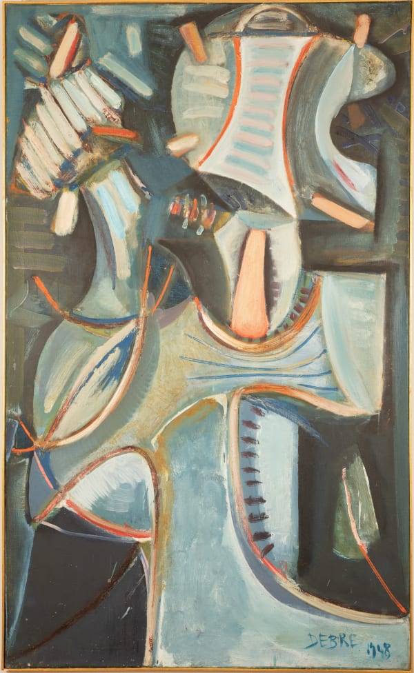 Olivier Debré Signe, Musicien, 1948 Oil sur toile 147 x 89 cm (57 7/8 x 35 in.) Signé en bas a droite, « DEBRE 1948 »