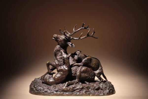 Christophe Fratin - Cerf attaqué par 3 chiens, circa 1850