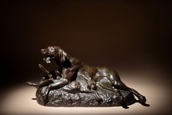 Emile Truffot, Chaude ouverture (Chien de chasse et lièvre), 1892