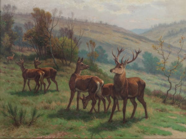 Georges Frédéric Rötig, Cerf et biches en forêt, circa 1930