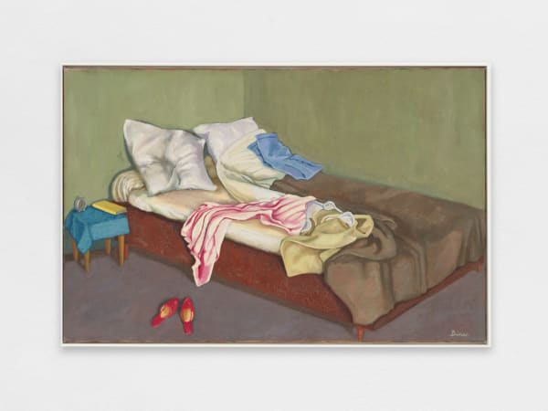 MADELEINE DINÈS, Le lit défait aux pantoufles rouges, Circa 1930