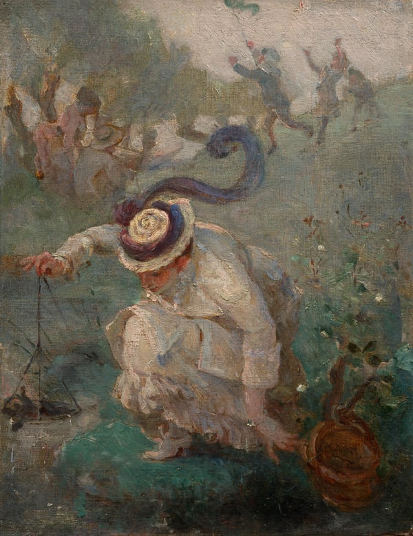 MARIE BRACQUEMOND, La pêche aux écrevisses , Circa 1870-1880