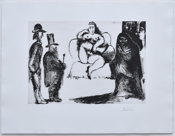 Pablo Picasso, Célestine, maja ou Olympia nue, avec Manet et Marcellin Desboutin; couple de spectateurs au deuxiìeme plan, 1968