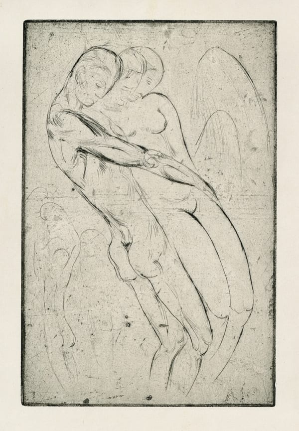 WILHELM LEHMBRUCK Paolo und Francesca, 1913 Drypoint on handmade paper, mounted on Japan paper 29 x 19,7 cm 11 3/8 x 7 1/2 in
