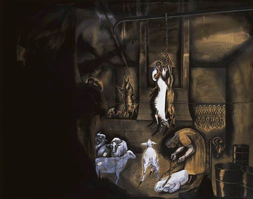 Exsanguination, 1989 Watercolor, gouache, graphite, acrylic and Rembrandt black printer's ink on white Strathmore Bristol board 57 3/4 x 72 3/4 in (146.7 x 184.8 cm) Series: Porkopolis
