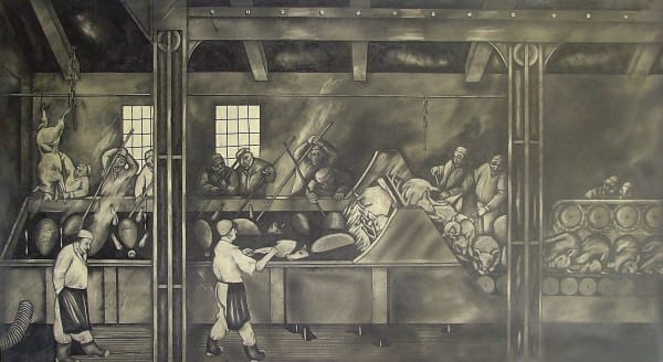 Scalding Vat and Scraping Machine, 1988 Watercolor, and graphite on white Bristol Strathmore board 30 x 40 in (76 x 101.6 cm) Series: Porkopolis