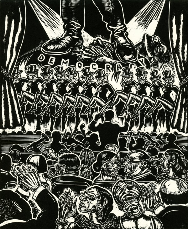 Sue Coe, Democracy / Chorus Line, 2021