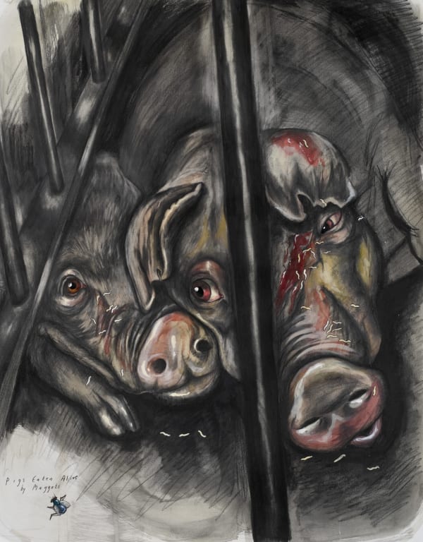 Pigs Eaten Alive by Maggots, 2010 Graphite, gouache, and watercolor on heavy white Strathmore Bristol board 29 x 23 in (73.7 x 58.4 cm) Series: Cruel