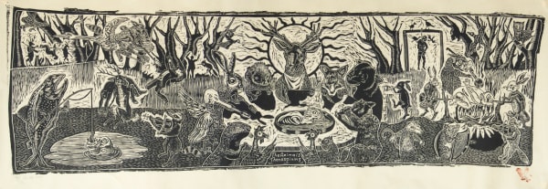 The Animals' Thanksgiving, 2009 Woodcut on cream Kitakata paper 15 3/4 x 53 1/4 in (40 x 135.3 cm) Edition of 25 plus 2 artist's proofs Series: Cruel