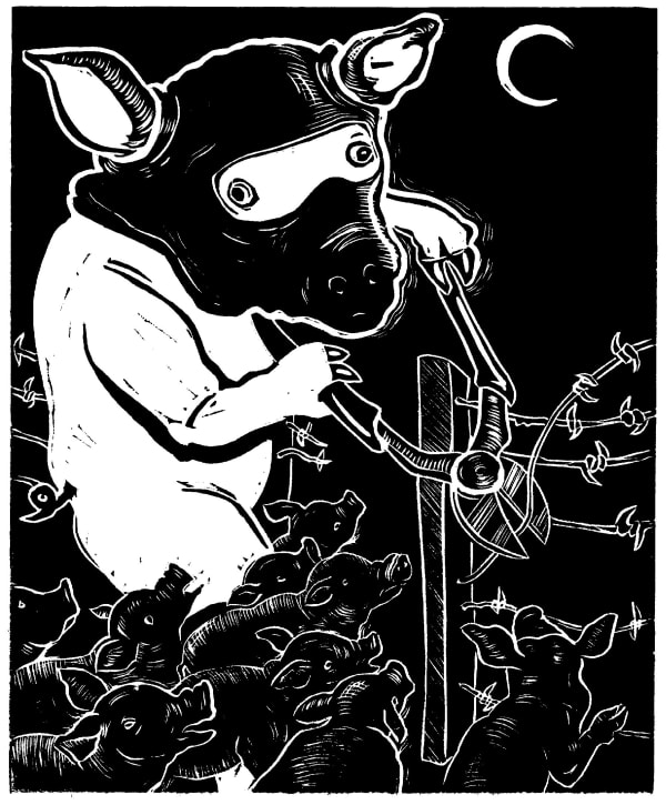 Pigs in Mask with Wire Cutters