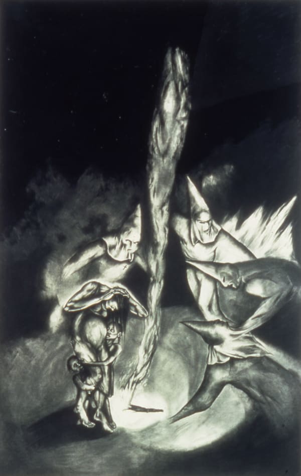 Malcolm's Mother and the KKK, 1985 Graphite and gouache on heavy ivory wove paper 40 x 30 in (101.6 x 76.2 cm) Series: Malcolm X and Police State