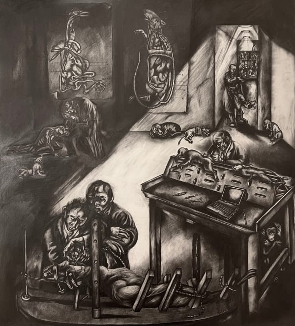 Cross Your Heart and Hope to Die, 1998 Graphite, gouache, and watercolor on heavy brown hand-made paper, mounted on white Strathmore Bristol board 29 x 23 in (73.6 x 58.4 cm) Series: The Pit, The Tragical Tale of the Rise and Fall of a Vivisector (aka Pit's Letter)