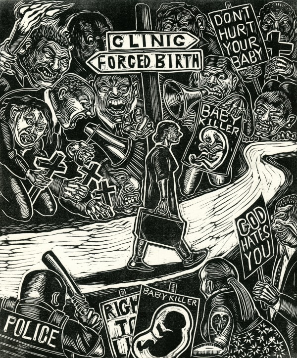 Sue Coe, Forced Birth, 2022