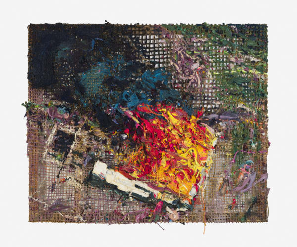 Fabian Marcaccio Waco, 2011 Hand woven manila rope, climbing rope, alkyd paint, silicone on wood 221 x 257.8 x 15 cm 87 1/16 x 101 7/16 x 5 14/16 ins