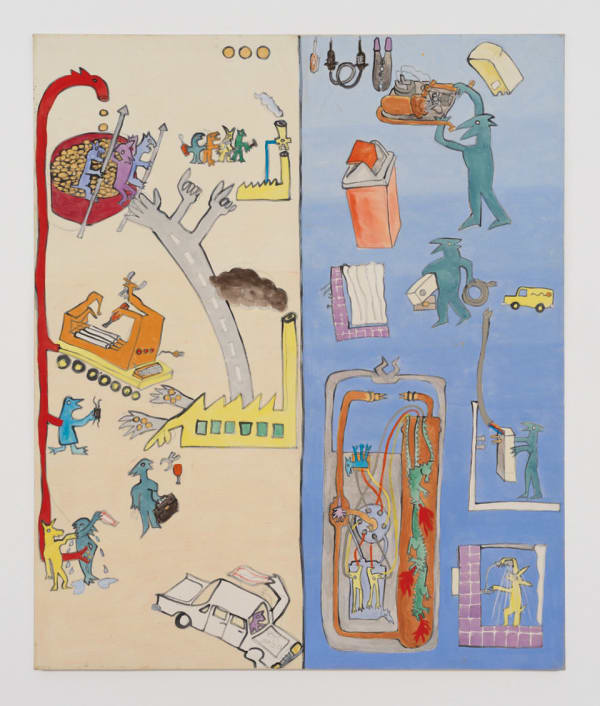 Bertram Jesdinsky Zwei Seiten aus dem Lehrbuch für Installateurlehrlinge, 1985 mixed media on canvas 180 x 150 cm 70 7/8 x 59 in
