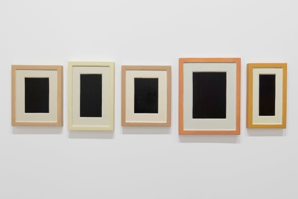 Allan McCollum Collection of Five Plaster Surrogates, 1982/93 Enamel on cast Hydrostone Installation dimensions: 
 50.8 x 182.88 cm | 20 x 72 in