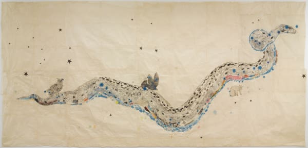 Kiki Smith Noctua, Corvus, Hydra, Filis, 2013 collage and ink on Nepalese paper with mica and methylcellulose glue 302.3 x 649.6 cm 119 x 255 3/4 in