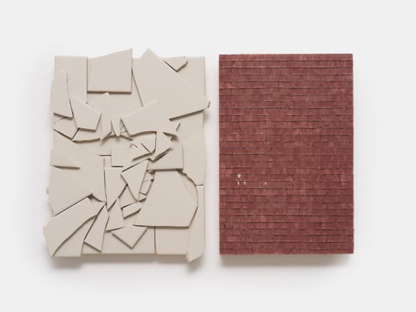 José Montealegre espejo roto 1, 2025 broken tiles and glass each 30 x 20 cm 11 3/4 x 7 7/8 in