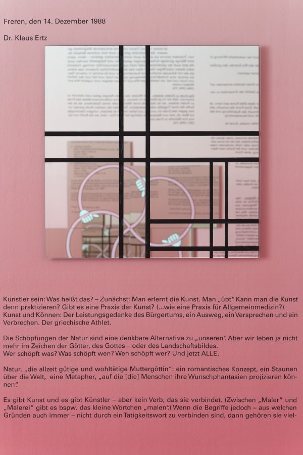 Michael Müller Composition in Black and White with Double lines 1984 with Extensions (aus der Serie Teilhabe), 2014 oil on mirror 73 x 73 cm 28 11/16 x 28 11/16 ins