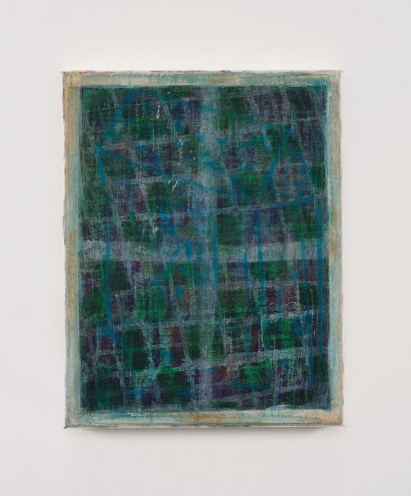 Cosima zu Knyphausen Back of the painting, 2023 Vinyl paint, ink and pastel on fabric 27 x 21.5 cm 10 5/8 x 8 1/2 in