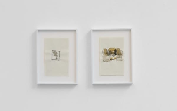 Franka Hörnschemeyer NY388301 / NY388302, 1988 Ink, felt-tip pen, pastel on paper 2 works: Paper size: each 21.3 x 13.4 cm | 8 3/8 x 5 1/4 in Framed size: each 30.6 x 22.6 x 2.8 cm | 12 x 8 7/8 x 1 1/8 in