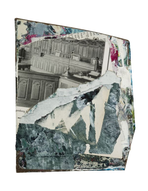 Danilo Dueñas Courtroom, 2013 collage and painted sanded wood 17 x 13 cm 6 11/16 x 5 1/16 ins