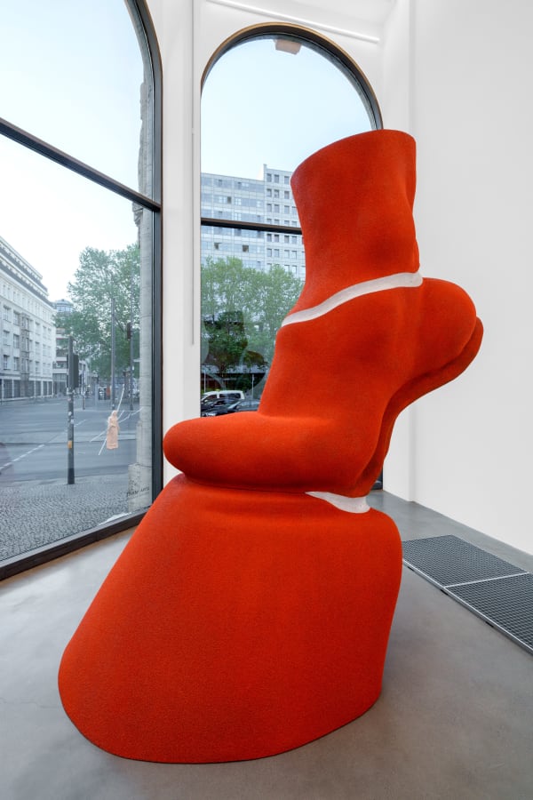 Lena Henke Her Courts of Clay, 2025 Polymer, rubber granulate, lacquer, chrome steel 350 x 201 x 327 cm 137 3/4 x 79 1/8 x 128 3/4 in Edition of 2 plus 1 AP