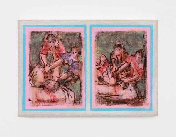 Cosima zu Knyphausen Muerte Al Macho Violador (láminas I y II), 2022 vinyl print and glitter on linen 16 x 22 cm 6 1/4 x 8 5/8 in
