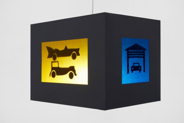 Julian Irlinger Laterne, Laterne, 2025 Cardboard, transparent paper, cable, lightbulb 30 x 40 x 30 cm 11 3/4 x 15 3/4 x 11 3/4 in