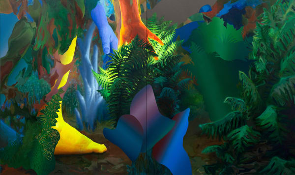 Siiri Jüris, On Midsummer’s Eve at midnight, the glowing flower of the fern appears for one minute, bringing wealth and luck to its finder, while Vanapagan plots to obtain it from his shelter under the ferns, 2023