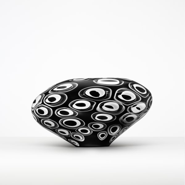 glasobjekt, svampformad, prickig, svart, vit