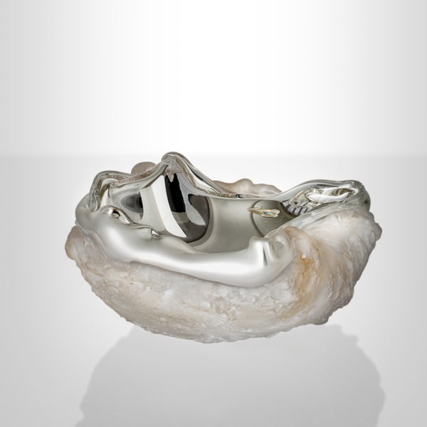 försilvrad skål, vit, pärlemor