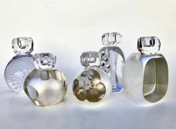 ljusstakear, massivt glas, slipade, guld, silver