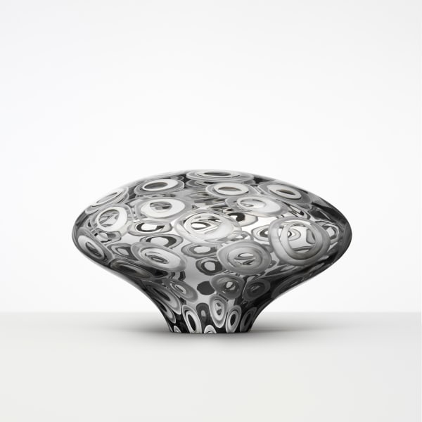 glasobjekt, svampformad, prickig, vit