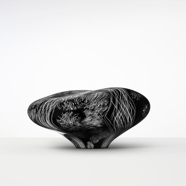 glasobjekt, svampformad, svart, vit