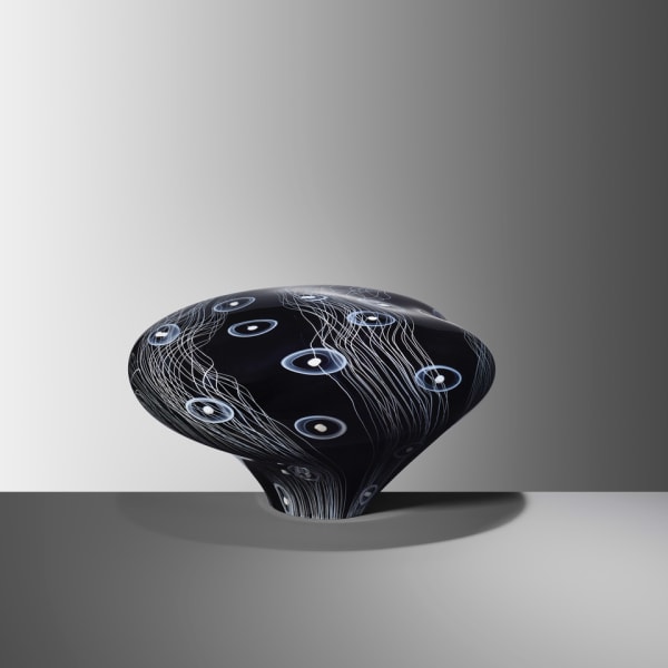 glasobjekt, svamp, grå, randig, vit, svar