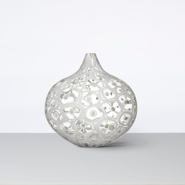 glasobjekt, lökformad, vit, prickig