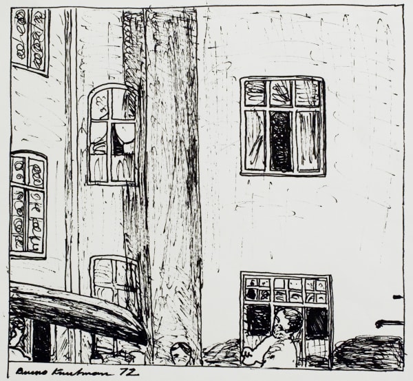 Bruno Knutman, Gårdsinteriör med uppstickande huvuden / Courtyard Interior with Protruding Heads, 1972