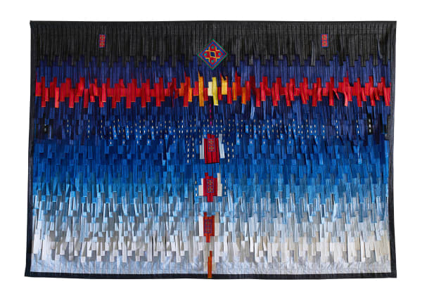 Abdoulaye Konate, Composition en bleu et orange aux motifs arkilla kerka - No 1 , 2020