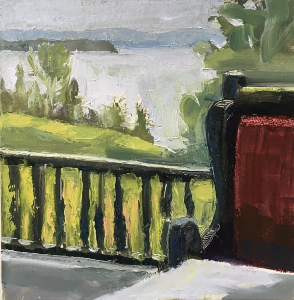 Louise Bourne Porch Bench and Turtlehead, 2020 Oil on Panel 12 x 12 x 1.5"