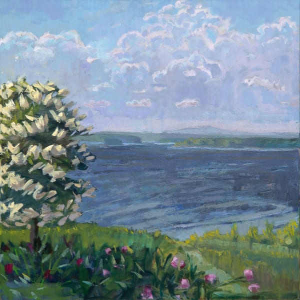 Louise Bourne Last Peonies Path to First Swim, 2023 Oil on Canvas 30 x 30 x 1.5 in.