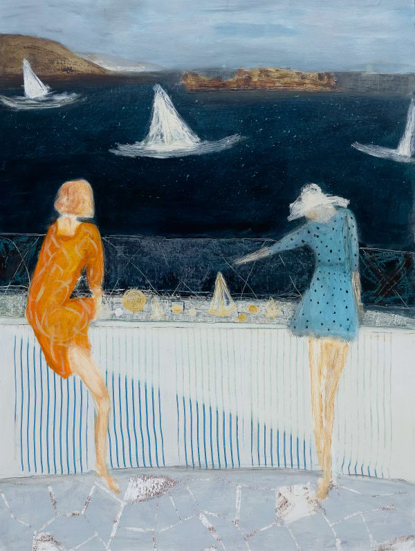 Megan Magill Sailor's Chess, 2023 Oil and Oil Stick on Panel 18x24x1.5"