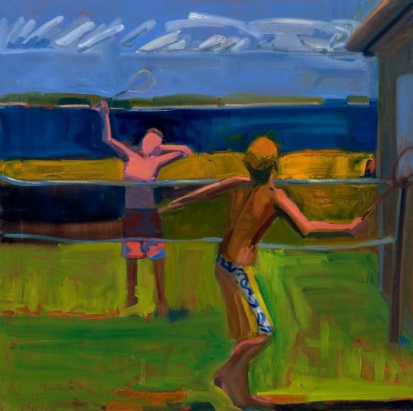 Louise Bourne Badminton Trunks Oil on Canvas 24 x 24 x 1.5 in.